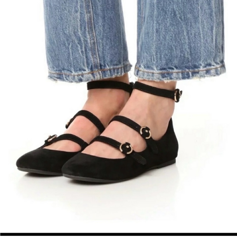 Joie Helene Black Suede Strappy Buckle Flats Size 41 (US 11)